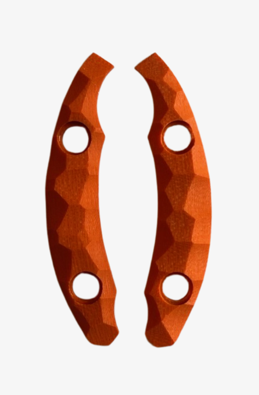 Orange G10 Knife scale with rock pattern finish for 1 of 3 different Brotherhood Blades designs.